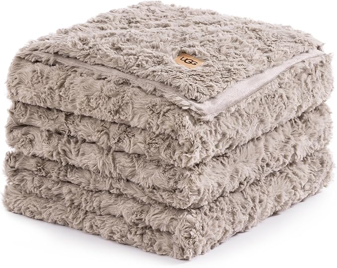 UGG Adalee Faux Fur King Blanket for Bed, Double-Sided Soft Blanket, Warm Large Throw for Couch, Washable California King Bedding, Luxury Bedroom Decor, 110" x 90", Oyster Brown