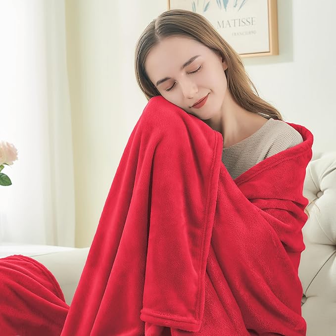 BEDELITE Fleece Blanket Red Full Blankets for Couch & Bed, Luxury Plush Cozy Fuzzy Blanket 84" x 90", Super Soft Warm Lightweight Throw Blanket for Travel Camping