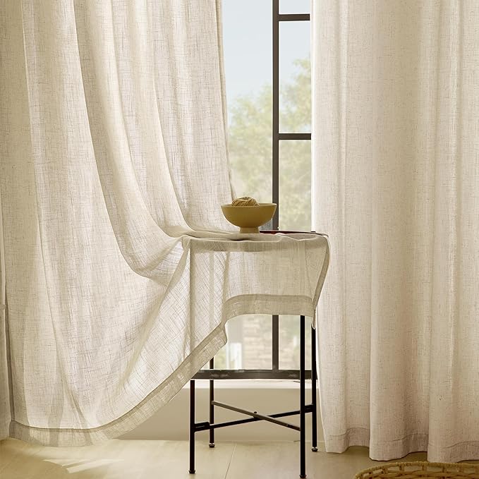 Greyish Beige Linen Curtain 84 inch Length 2 Panels Set Back Tab Light Filtering Living Room Curtain Drapes Home Office Modern Minimalist Decor Farmhouse Boho Neutral Semi Sheer Curtain 84 inch Long
