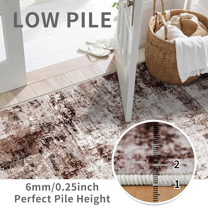 2x3 Small Washable Area Rug: Non-Slip Indoor Door Mat for Entrance Doorway Kitchen Bedroom Living Room - Abstract Farmhouse Throw Rug for Modern Home Decor Brown Khaki White