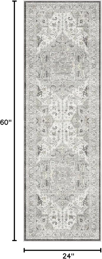 Madane Hallway Runner Rug - 2x5 Rug Runner Washable Runner Rugs Non-Slip Low-Pile Kitchen Runner Rug Laundry Room Rug Throw Carpet for Entrance Bedroom Living Room (2'x5', Ivory/Brown)