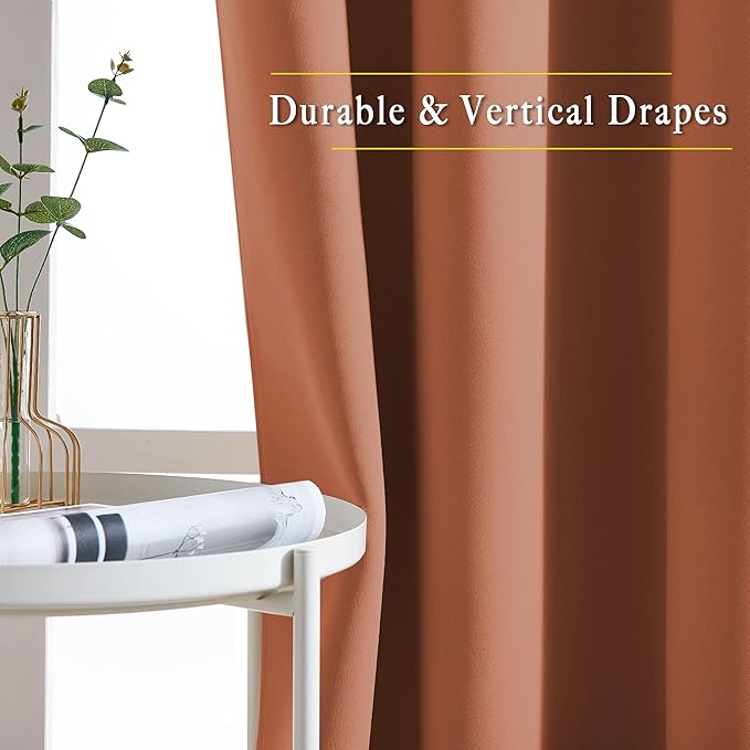 NICETOWN Bedroom Blackout Curtains Panels - Triple Weave Energy Saving Thermal Insulated Solid Grommet Blackout Draperies for Patio (80 inches by 108 Inch,Burnt Orange, Set of 2)