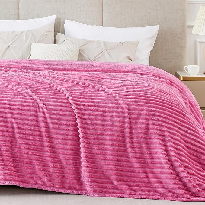 BEDELITE Fleece Blanket King Size – 3D Ribbed Jacquard Soft and Warm Decorative Fuzzy Blankets – Cozy, Fluffy, Plush Lightweight Throw Blankets for Couch, Bed, Sofa(Hot Pink, 108x90 inches)