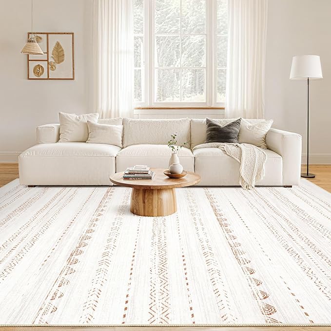 Nakagishi 7x10 Area Rug Living Room: Washable Boho Large Neutral Soft Farmhouse Modern Rugs Stain Resistant Moroccan Non-Slip Indoor Floor Carpet for Bedroom Nursery Kids Playroom Office Dining Room