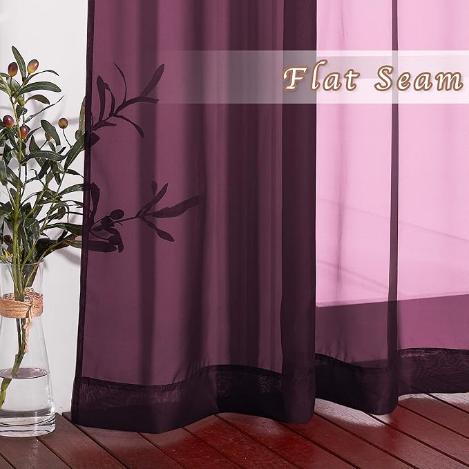 NICETOWN Voile Red Sheer Curtains 84 Inches Long, Grommet Airy & Lightweight Window Draperies Translucent Elegant Panels for Living Room/Bedroom, Burgundy Red, W54 x L84, Set of 2