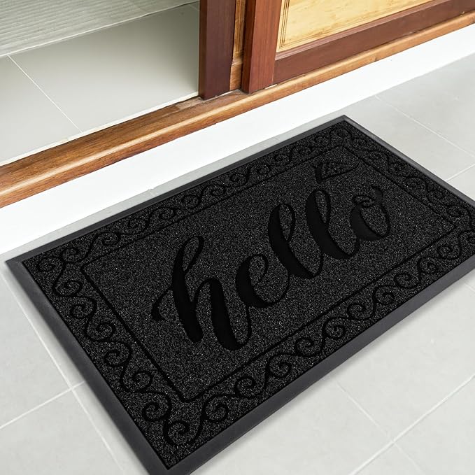 Yimobra Welcome Mats for Front Door 29.5x17, Heavy Duty Waterproof Outdoor Door Mat Outside Entrance, Non-Slip Low Profile Indoor Entryway Mat for Garage Patio, Black