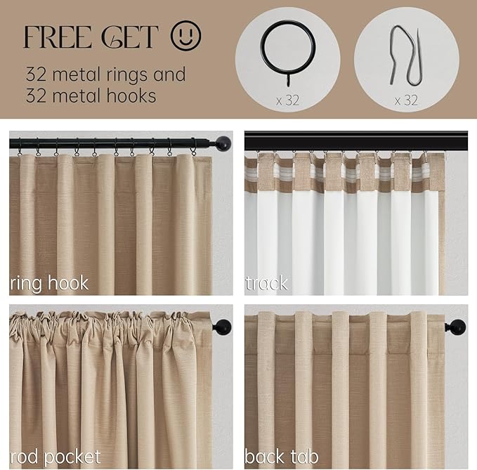 Topfinel Light Taupe Blackout Textured 90 Inch Long Linen Blend Curtain Draperies Pinch Pleat Back Tab with Hooks Energy Saving Thermal Insulated Curtains for Living Room (2 Panels,W 52 x L 90 Inch)