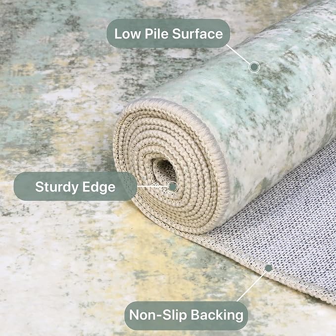 BEIMO Area Rugs 9x12 for Living Room Bedroom, Modern Abstract Machine Washable Large Light Green Rug Soft Rug, Low Pile Floor Carpet with Non Slip Backing for Dining Room