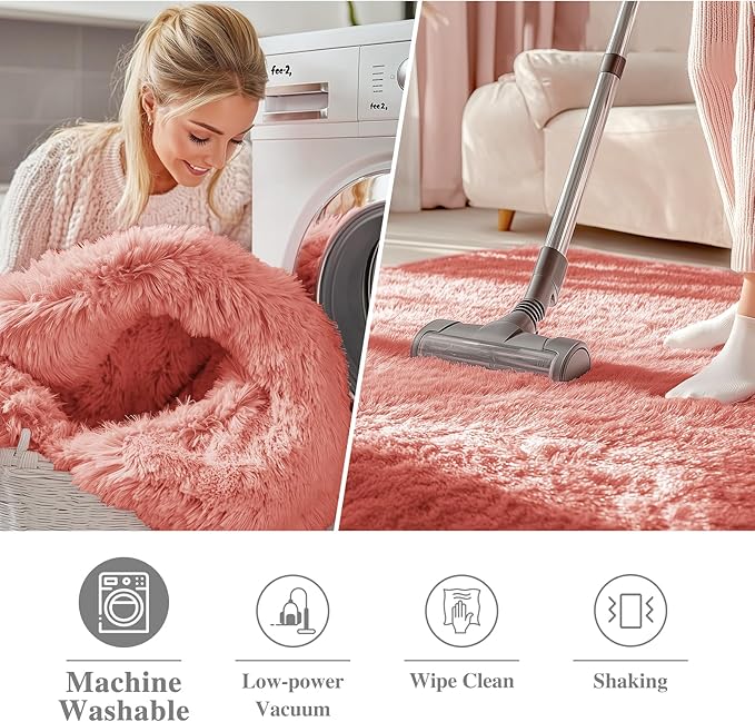 OLANLY Rust Red Round Rugs for Bedroom - Machine Washable, 9 ft Circle Area Rugs for Living Room, Soft and Fluffy Shaggy Carpet for Teen Girl and Boys, Nursery Rooms, Dorms, Home Decor Aesthetic