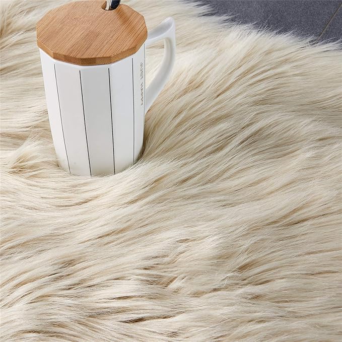 EasyJoy Ultra Soft Fluffy/Fuzzy Shaggy Area Rug Faux Fur Chair Cover Seat Pad for Bedroom Floor Sofa Living Room (2 x 6 ft Sheepskin, Beige)