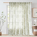 jinchan Linen Floral Curtains 100 Inch Extra Wide for Patio Sliding Glass Door Room Divider Curtain for Living Room 108 Inch Length Farmhouse Peony Green Printed Curtain Set 1 Panel
