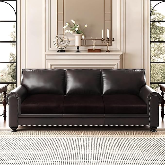 Leather Look Couch Cushion Covers Sofa Seat Slipcovers Sets Couches Furniture Protector for Sectional Armchair Loveseat Pets Kids Stretch Spandex Fabric (3 Cushion XL Sofa, Chocolate)