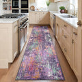 Washable Area Rugs 2'x6' Non-Slip Modern Abstract Soft for Living Room Entryway Bedroom Nursery, Print Pattern, Purple Orange Blue Green Rust Red Colorful