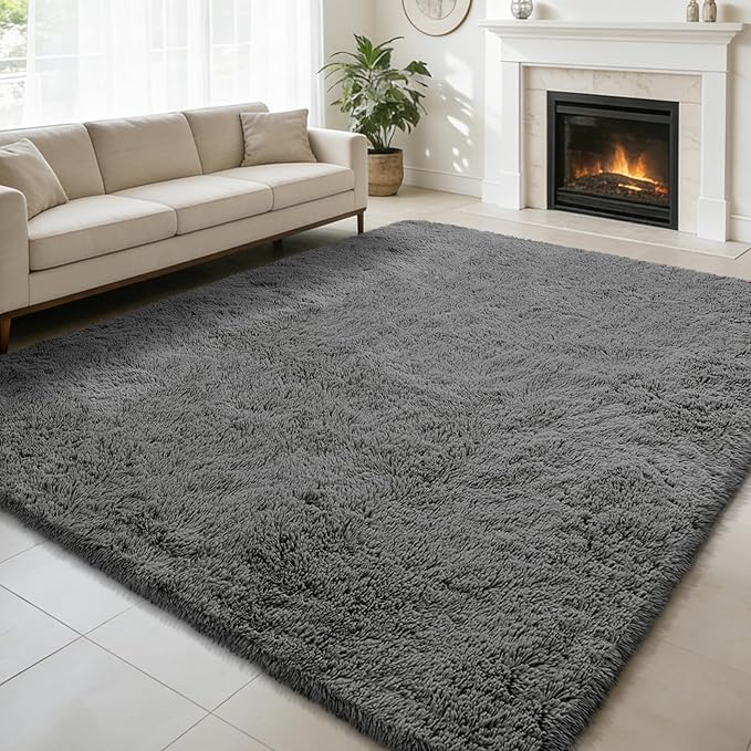 Shag Area Rug for Bedroom 5x8,Deep Grey Fluffy Area Rugs for Living Room,Soft Fuzzy Rug Non-Shedding Indoor Plush Carpet for Kids Bedroom Nursery Dorm Home Decor