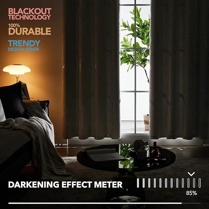 Deconovo White Curtains 72 Inches Long, Room Darkening Curtain, Thermal Insulated Soundproof Drapes, Silver Print, Grommet Top, Light Blocking Window Panels for Living Room Bedroom Nursery, Set of 2