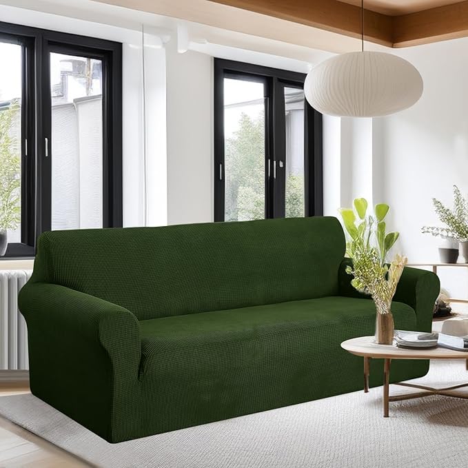 U-NICE HOME Oversized Stretch Sofa Slipcover, Soft Jacquard Fabric Couch Cover, Pet Friendly Furniture Protector, Bronze Green