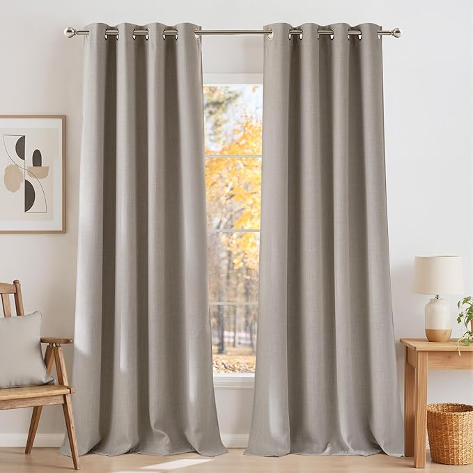 NICETOWN Faux Linen Angora Blackout Curtains 84 inches Long for Living Room - Privacy Panels for Bedroom, Modern Farmhouse Style Easy Care Grommet Top, 2 Panels, W52 by L84