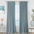 Guken Blue 100% Blackout Linen Curtains 132 Inch Length 2 Panels Set for Living Room Bedroom Back Tab Thermal Insulated Black Out Drapes Room Darkening Farmhouse Window Curtains Dusty Blue 52x132