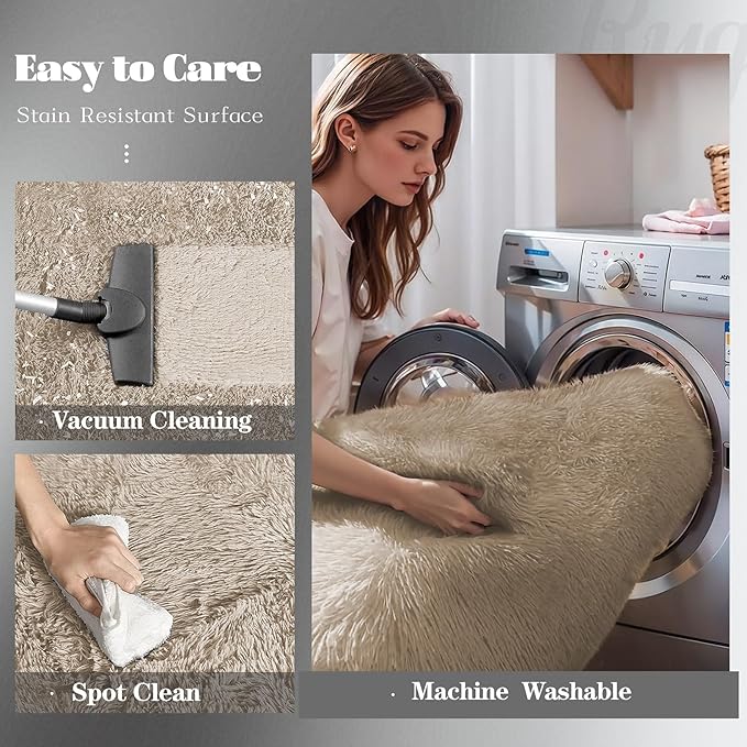 5x7 Area Rug for Living Room: Fluffy Shag Soft Washable Rugs Fuzzy Plush Indoor Carpet for Bedroom Nursery Playroom Dorm Kids Girls Boys Room (Camel, 5'x7')