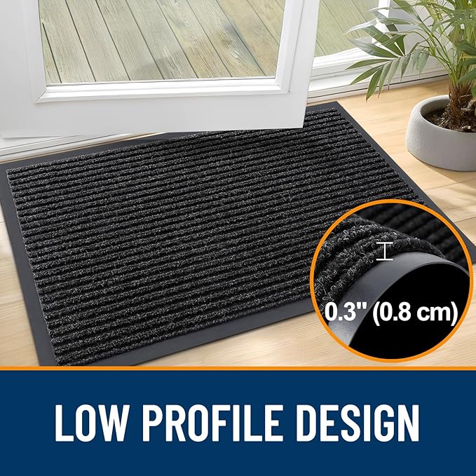 OLANLY Front Door Mat Indoor Outdoor Entrance, Waterproof Heavy Duty Doormat, Fade Resistant, Low Profile, Easy Clean Patio Porch Welcome Floor Mats for Entry, 59x20, Off-Black
