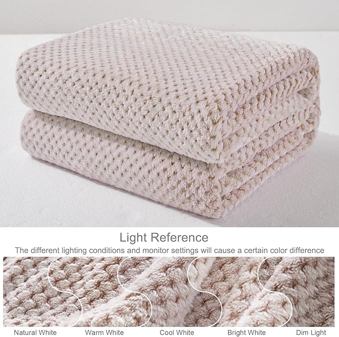 Exclusivo Mezcla Fleece Throw Blanket Extra Large, Super Soft and Warm Blankets for Couch, Sofa and Bed Waffle Textured, Cozy, Fuzzy and Lightweight (Heather Camel, 50x70 Inches)