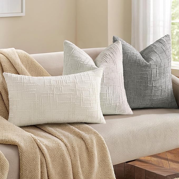 decorUhome Neutral Grey Chenille Throw Pillow Covers 20x20 Set of 2 Textured Soft Cozy Slubby Couch Pillow Covers Modern Farmhouse Boho Decorative Pillow Cases for Bed Sofa Living Room
