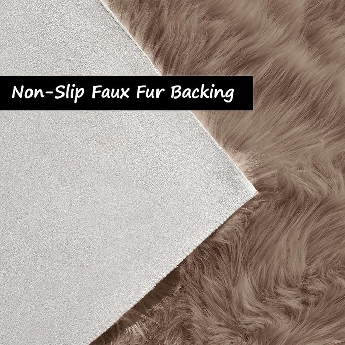 Goolela Area Rug 8x10 - Light Brown Beige - Fluffy Fuzzy Shag Rug for Living Room Bedroom Faux Sheepksin Fur Plush Rectangle