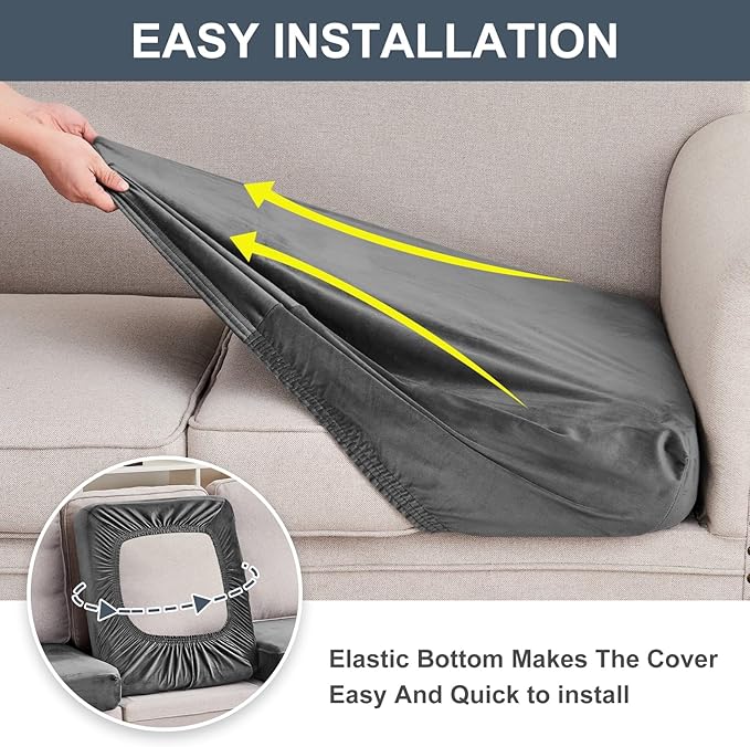 Couch Cover 4-Piece Elastic Velvet Couch Cushion Covers & Chaise Slipcovers for L-Shaped Sofas - Sofa Seat Covers Washable, Soft Protector for Couches (3 Seater + Chaise, Grey)