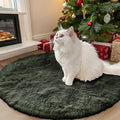 OLANLY Olive Green Round Rugs for Bedroom - Machine Washable, 3 ft Circle Area Rugs for Living Room, Soft and Fluffy Shaggy Carpet for Teen Girl and Boys, Nursery Rooms, Dorms, Home Decor Aesthetic