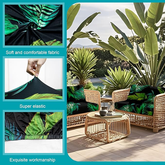 14 Pcs Stretch Patio Cushion Covers,Outdoor Couch Covers Replacement,Outdoor Couch & Sofa Slipcovers,for Patio Furniture Cushion Covers,Washable Reusable Furniture Protector (Summer,Cover Only)