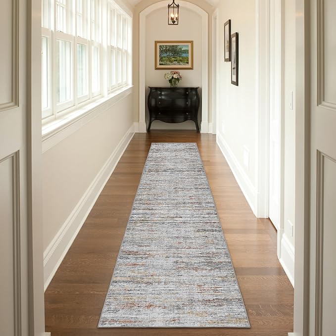2.5x10 Washable Runner Rugs,10 ft Runner Rug for Hallways,Ultra-Thin Abstract Long Stain Resistant Rug Runner，Non-Slip Backing Kitchen Runner Rugs for Bedroom，Entryway，Living Dining Room