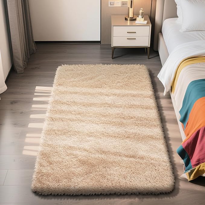 Shag Area Rug for Bedroom 3x5,Beige Fluffy Area Rugs for Living Room,Soft Fuzzy Rug Non-Shedding Indoor Plush Carpet for Kids Bedroom Nursery Dorm Home Decor