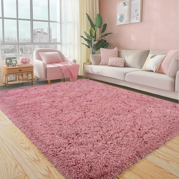 Pionblank Super Fluffy Area Rug for Living Room 5x7 Feet, Modern Indoor Shaggy Carpet, Soft Plush Non Slip Rugs for Bedroom Kids Room Teens Dorm Cloakroom Home Decor, Blush