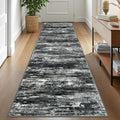 KOZYFLY Modern Abstract Washable Rug Runner 2.6x10 Hallway Rug Runner Non-Slip Soft Kitchen Runner Rugs, Black Grey Striped Carpet for Entryway Bathroom Laundry Room Foyer