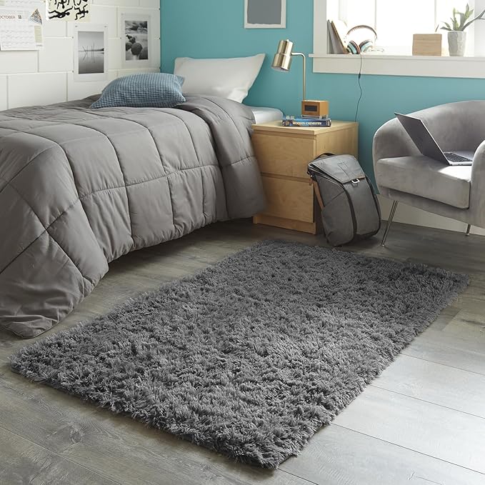 Ophanie 3x5 Rug, Dorm Bedside Preppy Area Rug, College Essentials Non Slip Grey Small Carpets for Bedroom, Anti Slip Fluffy Gray Living Room Rugs Home Decor Aesthetic, Nursery