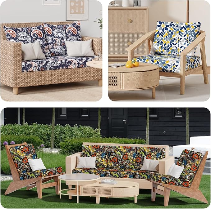 8Pcs Stretch Patio Cushion Covers, Outdoor Couch & Sofa Replacement Slipcovers for Patio Furniture Cushion Covers, Washable Reusable Furniture Protector