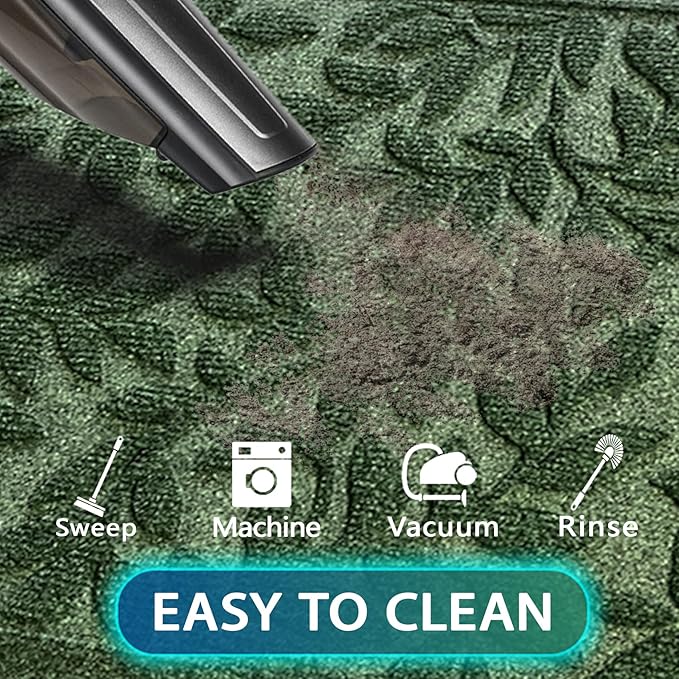 Bulijojo Sturdy Front Entrance Doormats,Durable Heavy Duty Welcome Mat,Thick Absorbent Natural Rubber Non Slip Mat,Easy Clean Entryway Mat 17x30 Inch Leaves Green