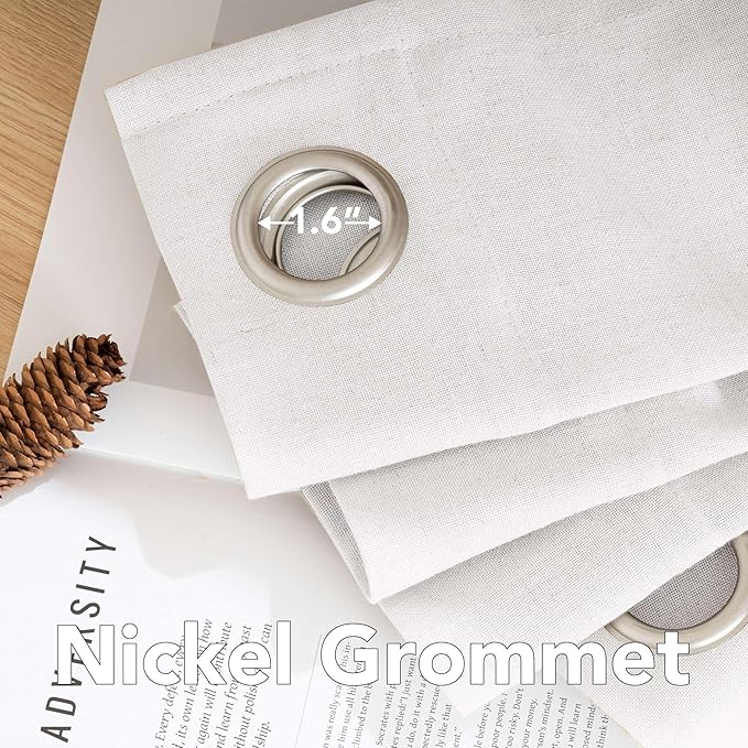 H.VERSAILTEX Elegant Natural Linen Semi Sheer Blended Energy Efficient Light Filtering Curtains/Nickel Grommet Window Treatments Panels/Drapes (Set of 2, Heathered White, 52" x 96")
