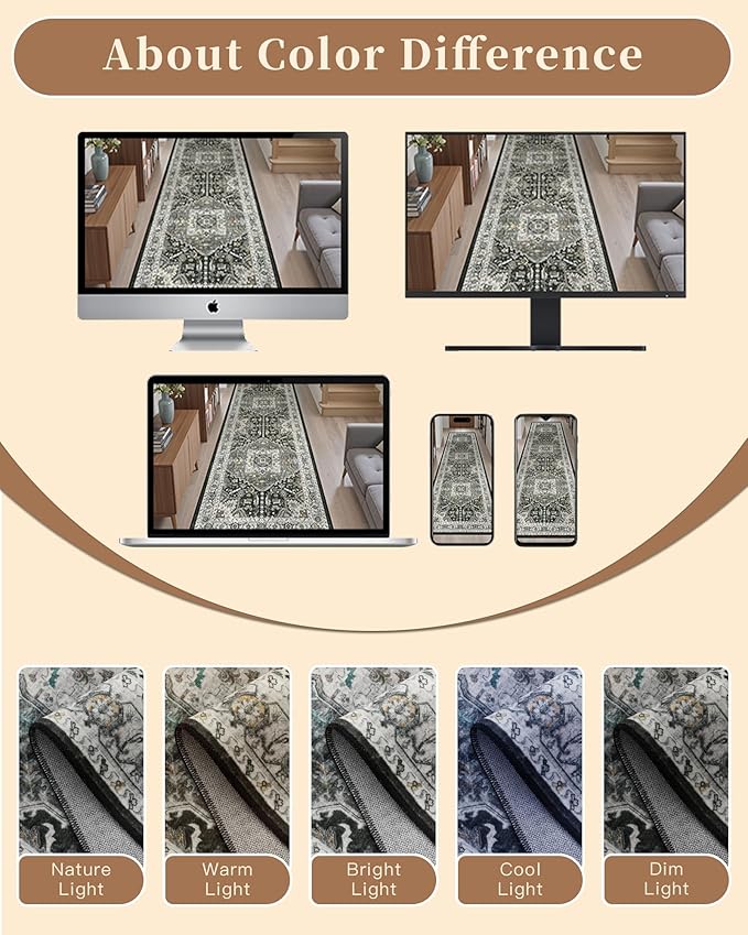 Madane Washable Runner Rug 2x8, Runners for Hallways Non-Slip Kitchen Runner Rugs Ultra-Thin Laundry Room Carpet Runner for Entrance Living Dinning Room Foyer, Grey Green/Black Olive