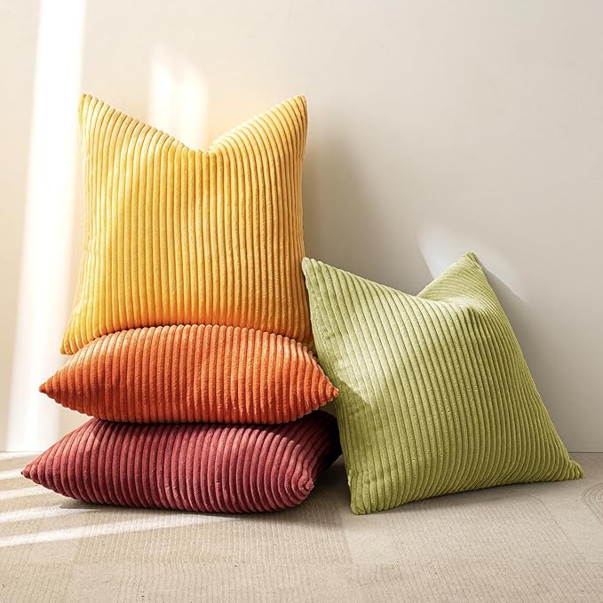 MIULEE Decorative Throw Pillow Covers 18x18 Inch Set of 4, Vibrant Cushion Covers Vintage Retro Home Fall Decor Mix and Match Color Clash Design for Sofa Couch Bed Living Room Yellow Orange Rust
