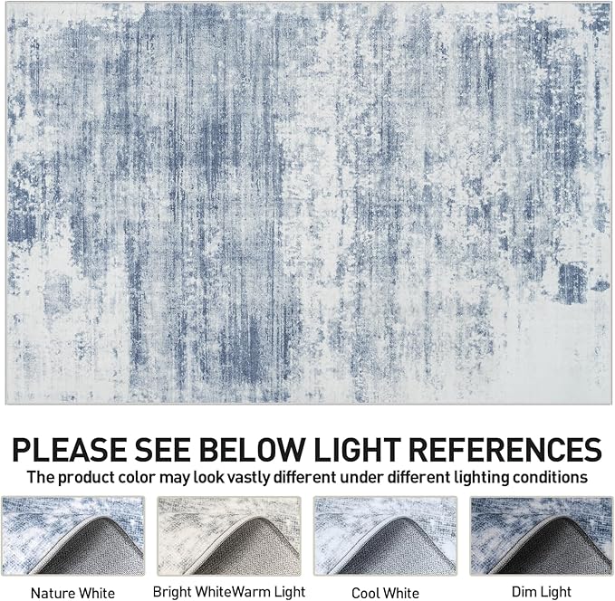 9x12 Area Rugs Washable Rug: Modern Abstract Living Room Rug Soft Anti-Skid Thin Carpet Indoor Floor Non-Shedding Carpets for Bedroom Dining Room Farmhouse Nursery Home Office Blue White