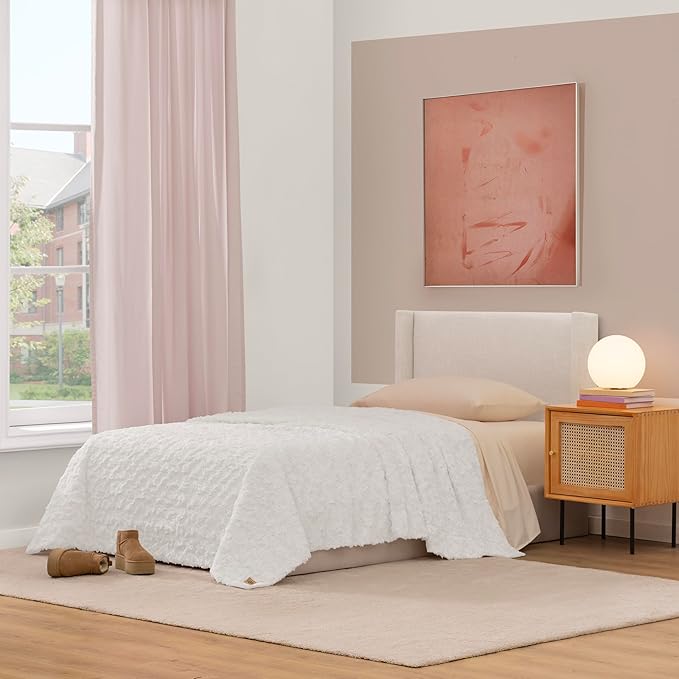 UGG Adalee Faux Fur Twin Blanket for Bed, Soft Blanket or Warm Large Throw for Couch, Washable Twin XL Bedding, Luxury Bedroom Decor, 66" x 90", Natural White
