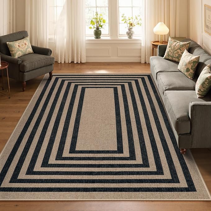 Lahome Enfys Modern Geometric Easy Jute Dining Room Rug, 5x7 Modern Rugs for Living Room Washable Kitchen Mat, Large Non Slip Farmhouse Indoor Outdoor Carpet for Bedroom Dorm RV
