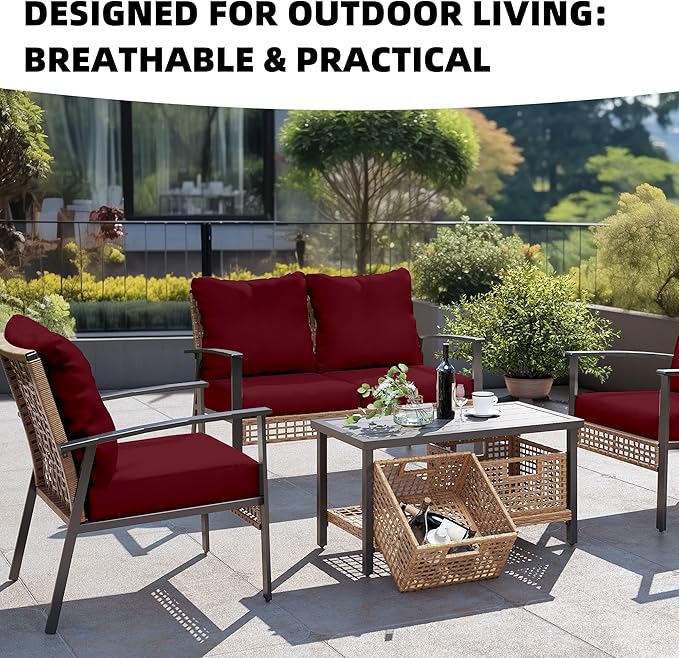 8Pcs Outdoor Cushion Covers, Patio Cushion Covers,Stretch Elastic Slipcovers, Replacement Washable & Reusable Furniture Protector for Patio Couch (Claret,Cover Only)