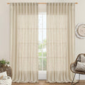 LAMIT Extra Wide Linen Curtains for Bedroom, Light Filtering Faux Linen Textured Panels Semi Sheer Back Tab and Rod Pocket Boho Drapes for Living Room, 2 Panels, Linen, 70 x 84 Inch