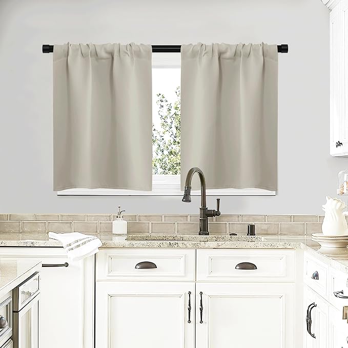 NICETOWN Blackout Curtains for Living Curtains, Room Darkening Window Curtain Panels, Easy-Care Solid Thermal Insulated Draperies/Drapes for Daughter Room (Natural, 2 Panels, 29 by 20)