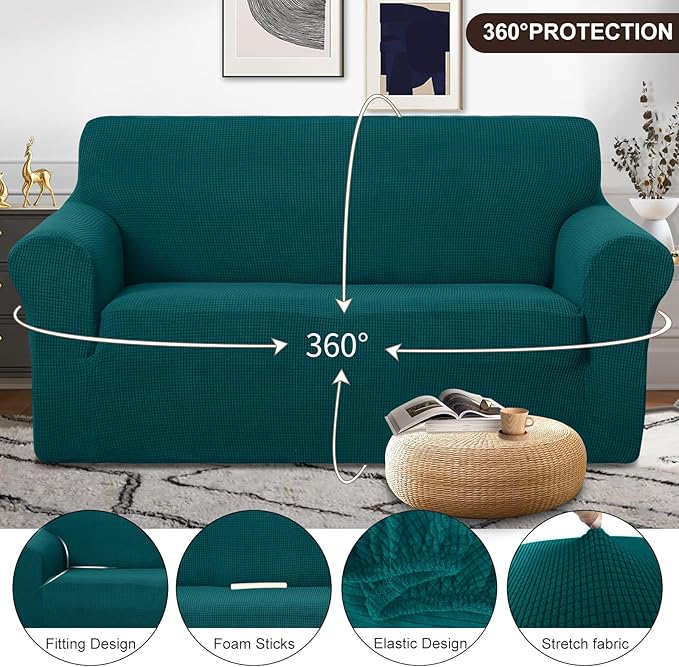 U-NICE HOME Oversized Stretch Loveseat Couch Cover Sofa Covers Washable Sofa Slipcover Furniture Protector for 2 Cushion Couch Sofa Pet Friendly, Blue
