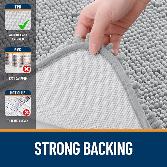 OLANLY Bathroom Rugs 59x20, Extra Soft Absorbent Chenille Bath Rugs, Rubber - Image 6