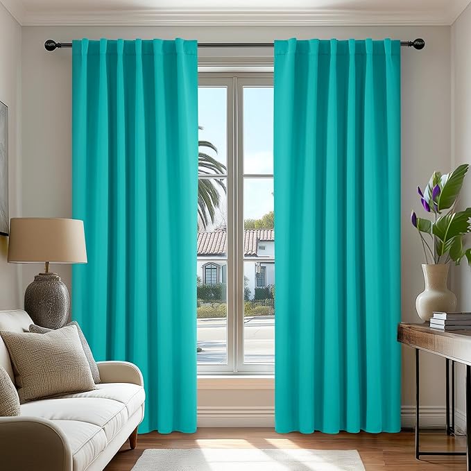 Deconovo Blackout Curtains, Thermal Insulated, W52 x L108 2 Panels, Back Tab, Machine Washable, Room-Darkening Drapes for Bedroom/Living Room Turquoise