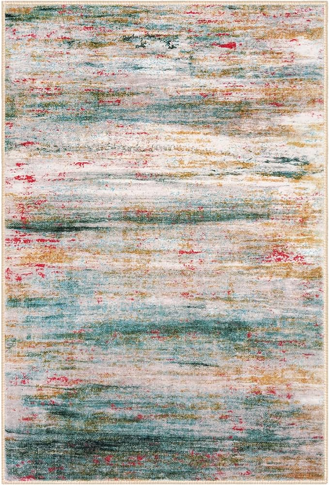 KOZYFLY Area Rug 3x5 Modern Ombre Living Room Rug, Washable Rugs for Bedroom Non-Slip Soft Stain Resistant Striped, Print Green Abstract Carpet for Living/Laundry/Kid Room